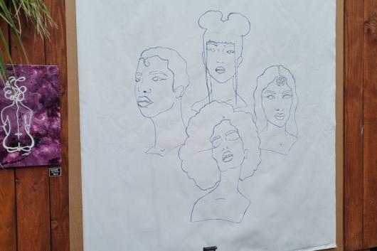 Rising Sun toile en cours - tracé des personnages