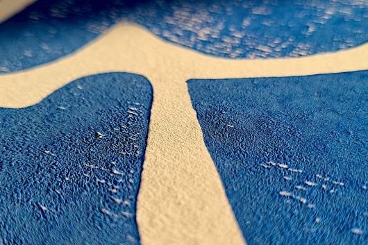Zoom lino print coeurs bleus