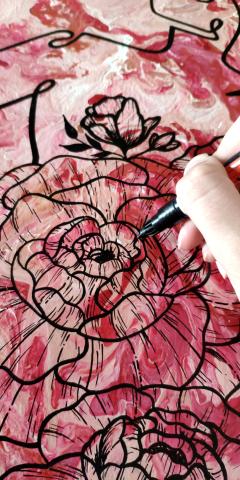 zoom sur fleurs toile Pivoine